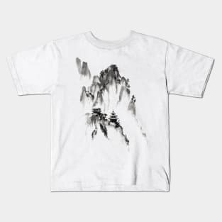 A Japanese Temple In The Foggy Mountain Kids T-Shirt